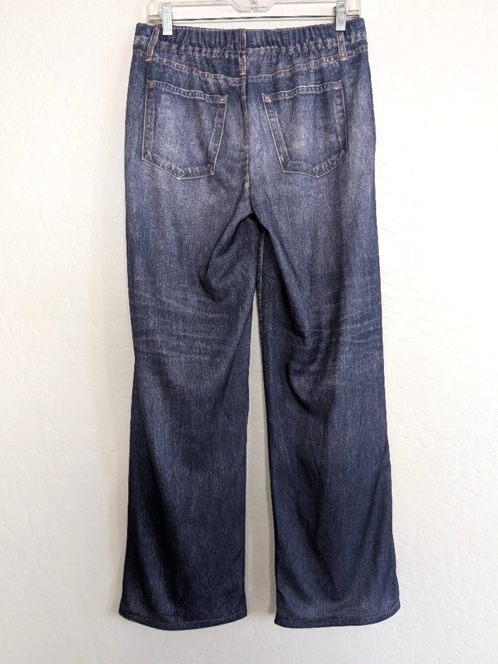 Mila Rosabella Dark Blue Wide Leg Knit Denim-Effect Pants Large Sweatpant Jeans - Picture 3 of 14